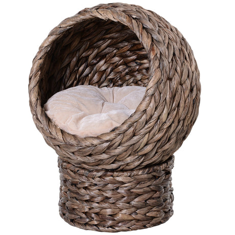 Wicker Cat Bed, Raised Rattan Cat Basket with Cylindrical Base, Soft Washable Cushion, 42 x 33 x 52cm, PawHut, Brown