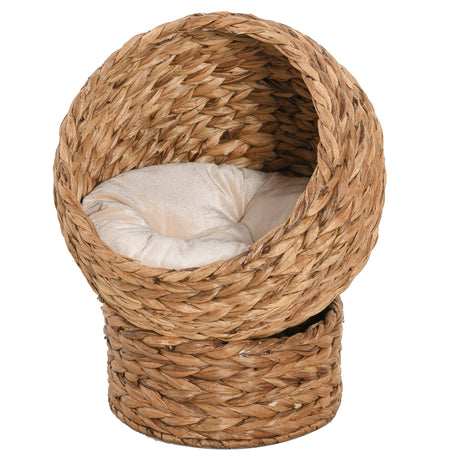 Wicker Cat Bed, Raised Rattan Cat Basket with Cylindrical Base, Soft Washable Cushion, 42 x 33 x 52cm, PawHut, Brown