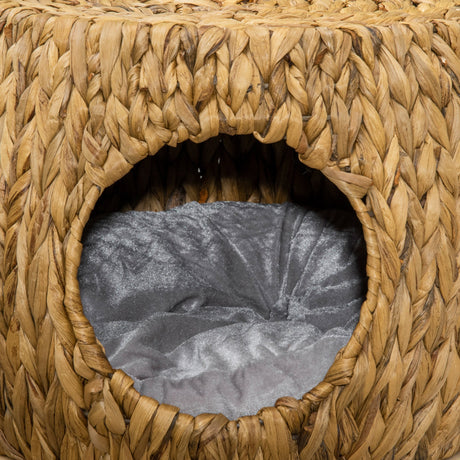 Wicker Cat Cave/House Stool with Soft Washable Cushion,Rattan Kitten Bed for Outdoor & Indoor Use， 44 x 43 x 41cm, PawHut,
