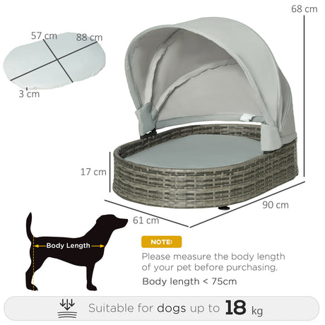 Wicker Covered Dog Bed with Canopy Outdoor Pet Sofa with Cushion Waterproof for Small Medium Dogs, Grey, PawHut,