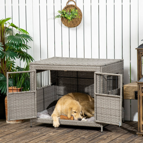 Wicker Double Door Dog Crate for Medium/Large Dogs, PawHut,