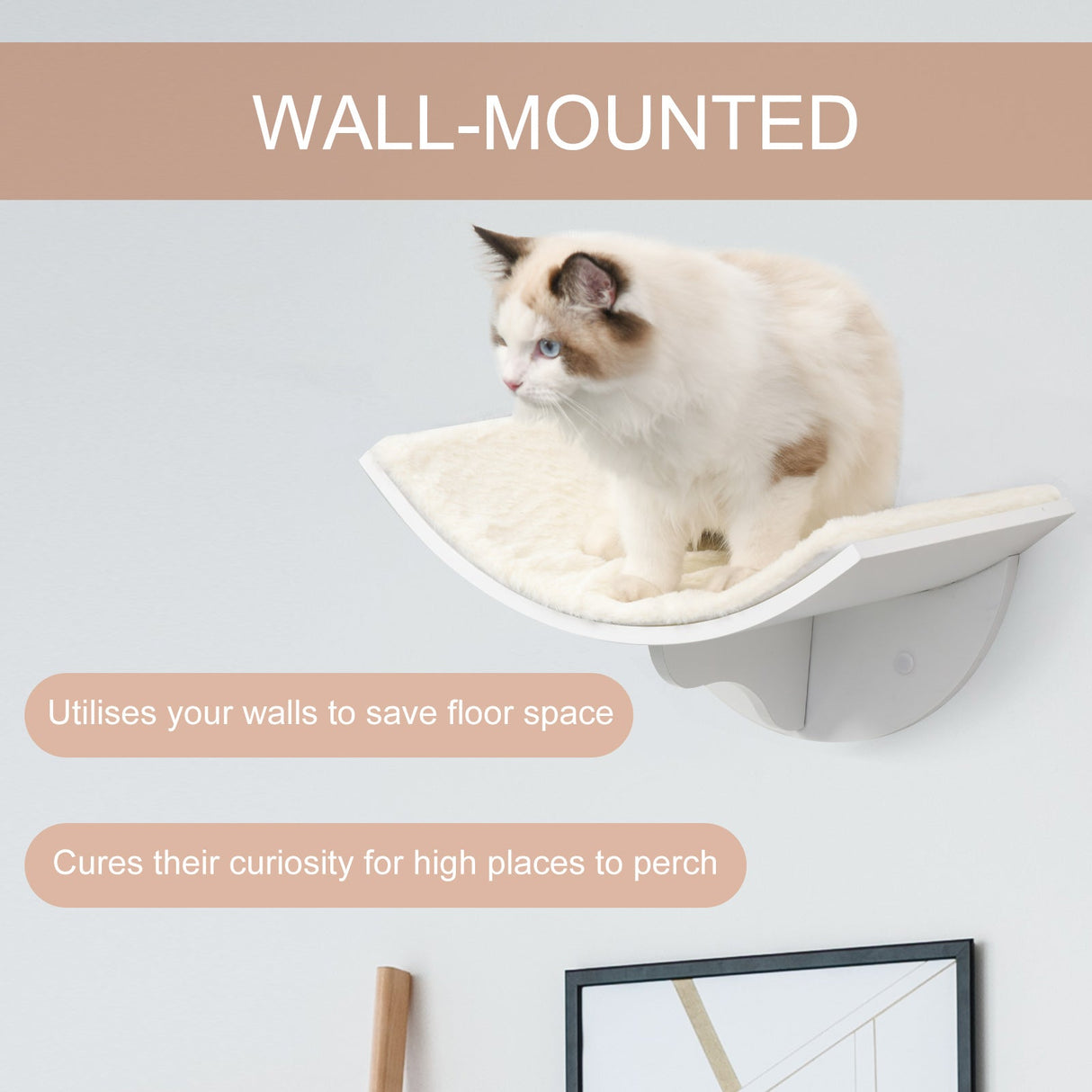 Wood Cat Shelves Wall-Mounted Shelter Curved Kitten Bed Cat Perch Climber Cat Furniture 41 x 28 x 21cm, PawHut, Brown