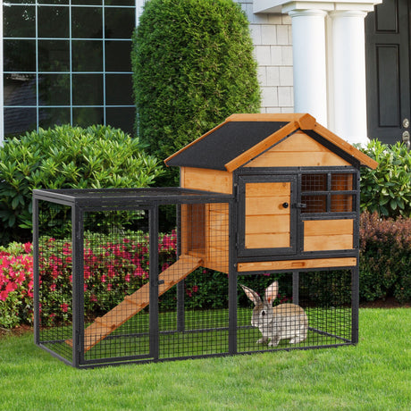 Wood-metal Rabbit Hutch Elevated Pet Bunny House Rabbit Cage with Slide-Out Tray Outdoor, PawHut,