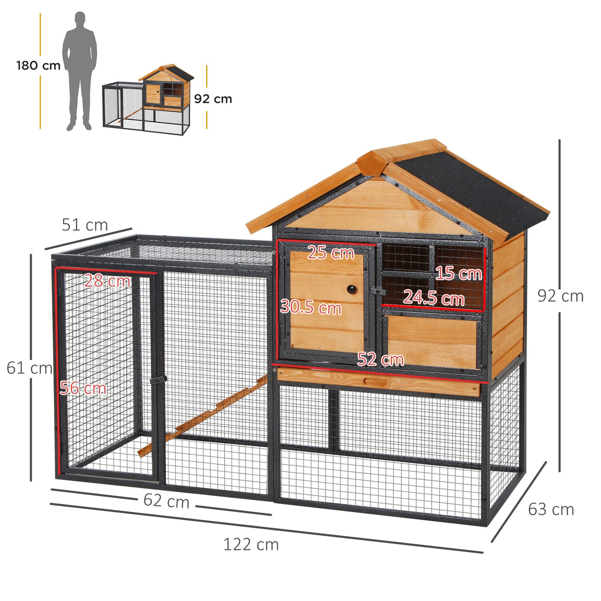 Wood-metal Rabbit Hutch Elevated Pet Bunny House Rabbit Cage with Slide-Out Tray Outdoor, PawHut,