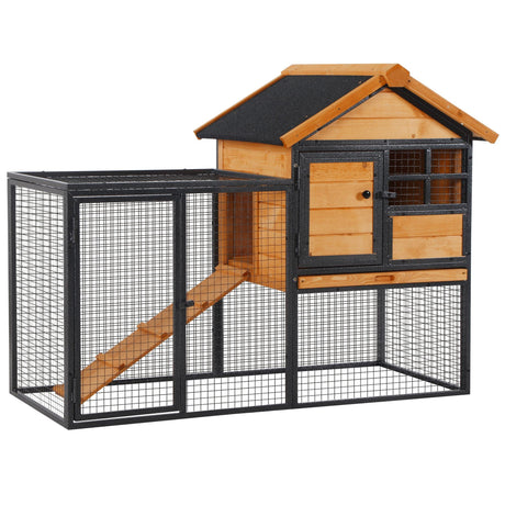 Wood-metal Rabbit Hutch Elevated Pet Bunny House Rabbit Cage with Slide-Out Tray Outdoor, PawHut,