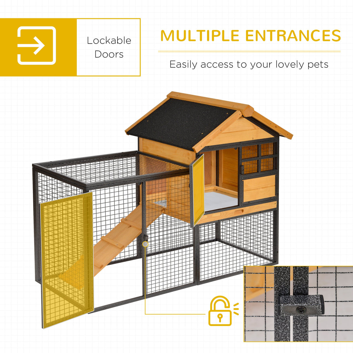 Wood-metal Rabbit Hutch Elevated Pet Bunny House Rabbit Cage with Slide-Out Tray Outdoor, PawHut,