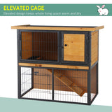 Wood-metal Rabbit Hutch Guinea Pig Hutch Elevated Pet House Bunny Cage with Slide-Out Tray Openable Roof Outdoor 89.5 x 45 x 81cm Light Yellow, PawHut,