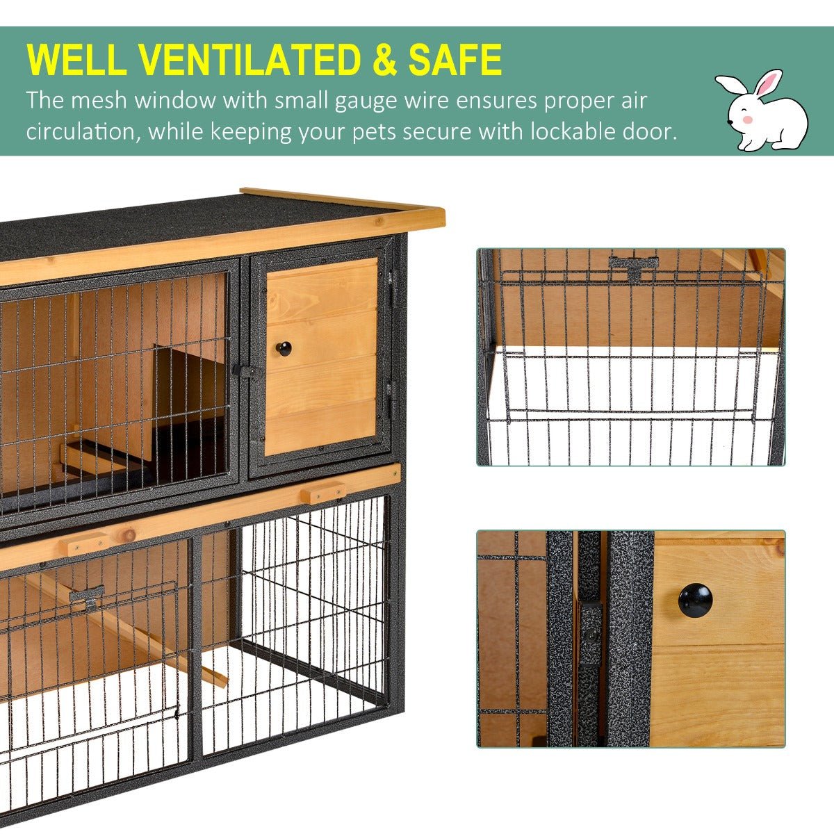 Wood-metal Rabbit Hutch Guinea Pig Hutch Elevated Pet House Bunny Cage with Slide-Out Tray Openable Roof Outdoor 89.5 x 45 x 81cm Light Yellow, PawHut,