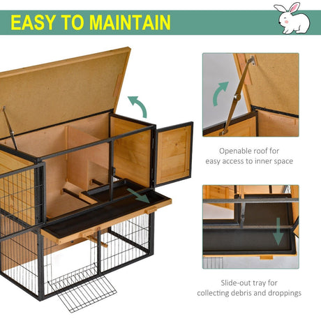 Wood-metal Rabbit Hutch Guinea Pig Hutch Elevated Pet House Bunny Cage with Slide-Out Tray Openable Roof Outdoor 89.5 x 45 x 81cm Light Yellow, PawHut,