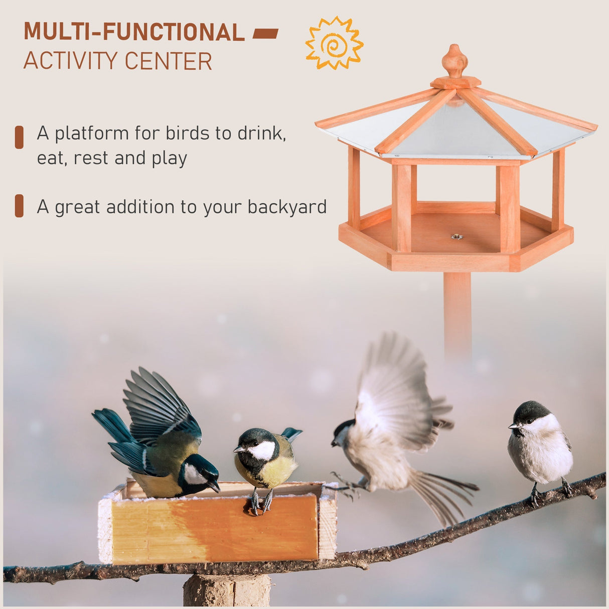 Wooden Bird Table Feeder & Stand for Gardens, PawHut,