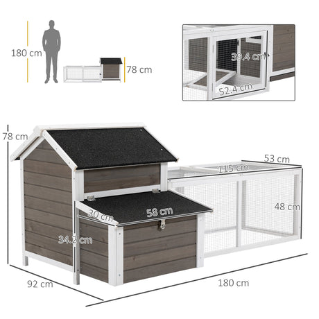 Wooden Chicken Coop with Nesting Box & Outdoor Run, 180cm, PawHut, Grey/White