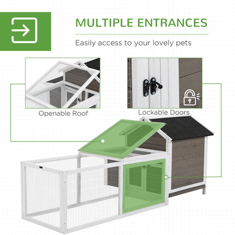 Wooden Chicken Coop with Nesting Box & Outdoor Run, 180cm, PawHut, Grey/White