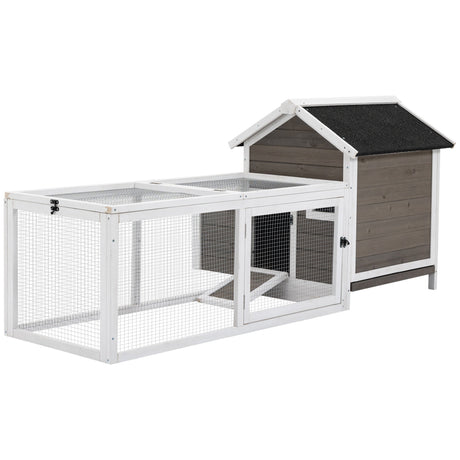 Wooden Chicken Coop with Nesting Box & Outdoor Run, 180cm, PawHut, Grey/White