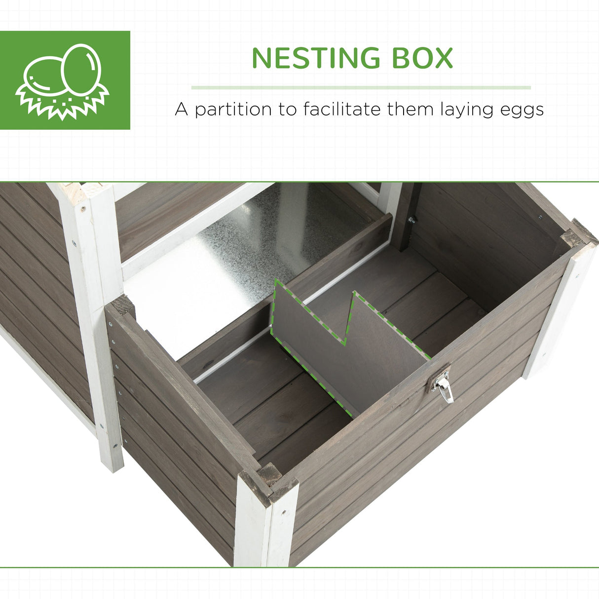 Wooden Chicken Coop with Nesting Box & Outdoor Run, 180cm, PawHut, Grey/White