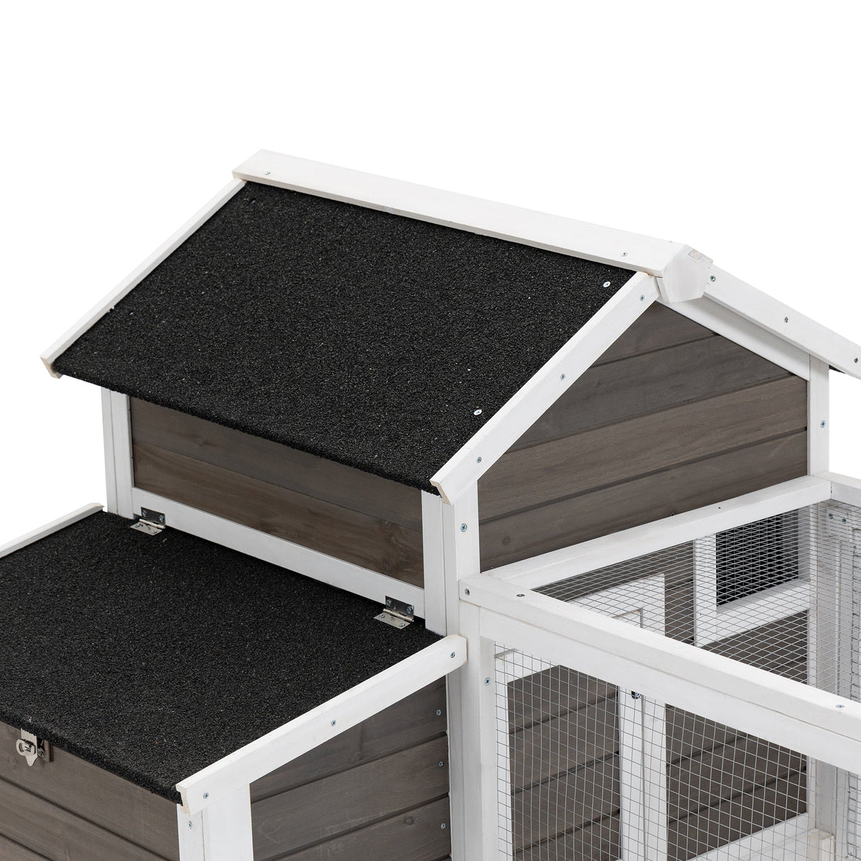 Wooden Chicken Coop with Nesting Box & Outdoor Run, 180cm, PawHut, Grey/White