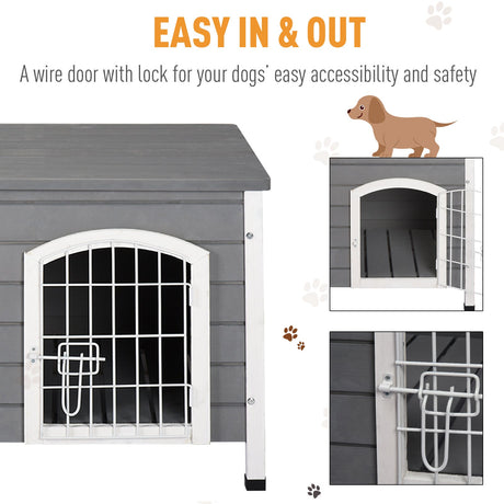 Wooden Dog Kennel Lockable with Openable Top | Gray, PawHut,