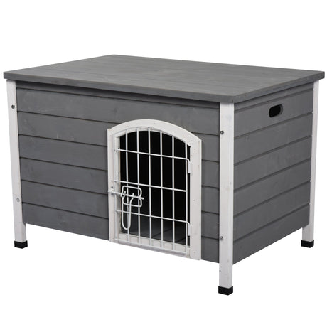 Wooden Dog Kennel Lockable with Openable Top | Gray, PawHut,