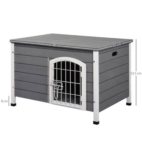 Wooden Dog Kennel Lockable with Openable Top | Gray, PawHut,