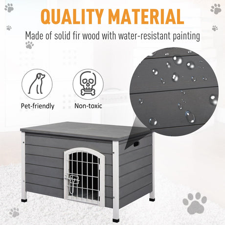 Wooden Dog Kennel Lockable with Openable Top | Gray, PawHut,