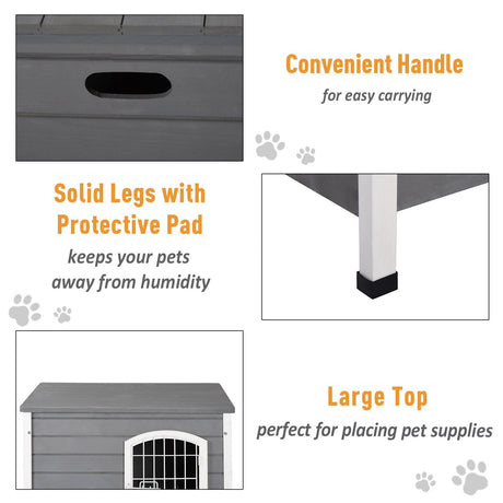 Wooden Dog Kennel Lockable with Openable Top | Gray, PawHut,