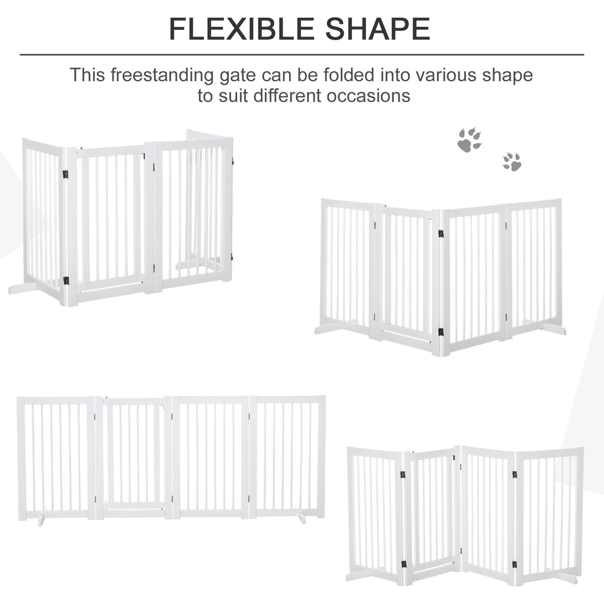 Wooden Freestanding Pet Gate 4 Panels 91cm Foldable Dog Safety Fence with 2 Support Feet Walk-through Door for Doorway Stairs, PawHut,