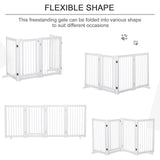 Wooden Freestanding Pet Gate 4 Panels 91cm Foldable Dog Safety Fence with 2 Support Feet Walk-through Door for Doorway Stairs, PawHut,