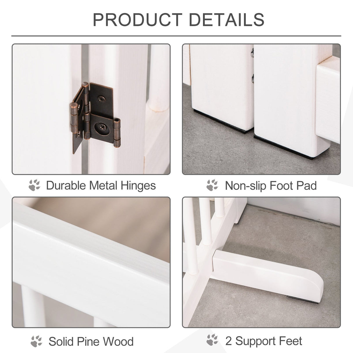 Wooden Freestanding Pet Gate 4 Panels 91cm Foldable Dog Safety Fence with 2 Support Feet Walk-through Door for Doorway Stairs, PawHut,