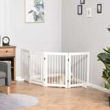 Wooden Freestanding Pet Gate 4 Panels 91cm Foldable Dog Safety Fence with 2 Support Feet Walk-through Door for Doorway Stairs, PawHut,