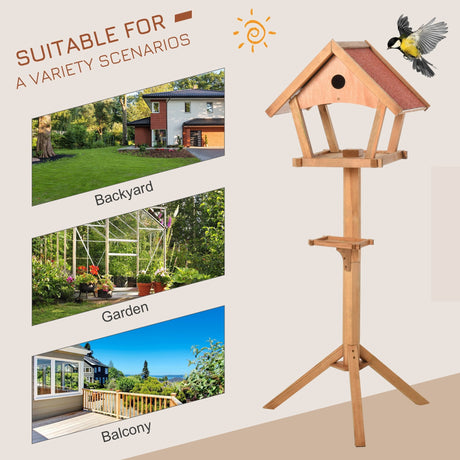 Wooden Garden Bird Feeder Stand - Weatherproof, 49x45x139cm, PawHut,