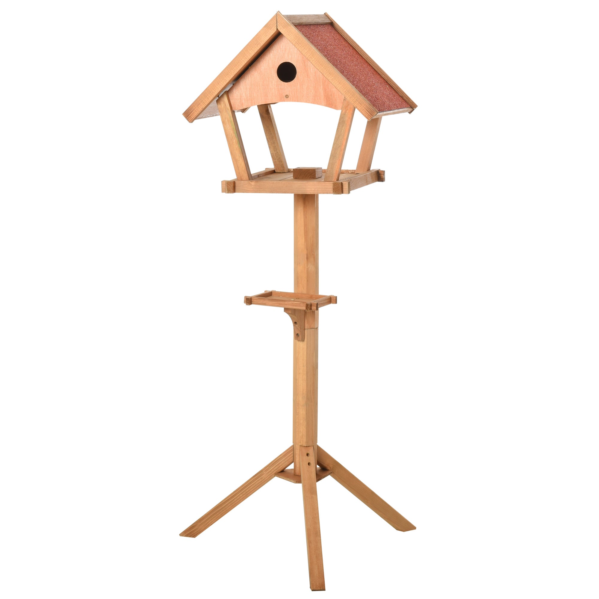 Wooden Garden Bird Feeder Stand - Weatherproof, 49x45x139cm, PawHut,