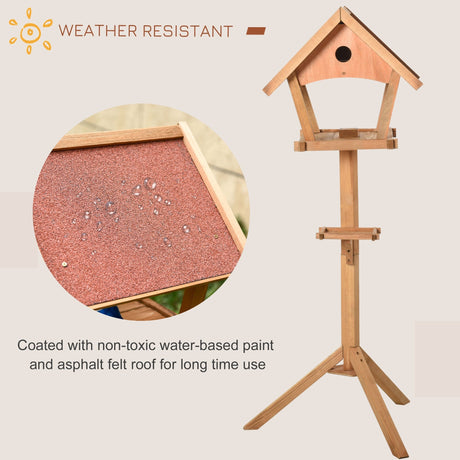 Wooden Garden Bird Feeder Stand - Weatherproof, 49x45x139cm, PawHut,