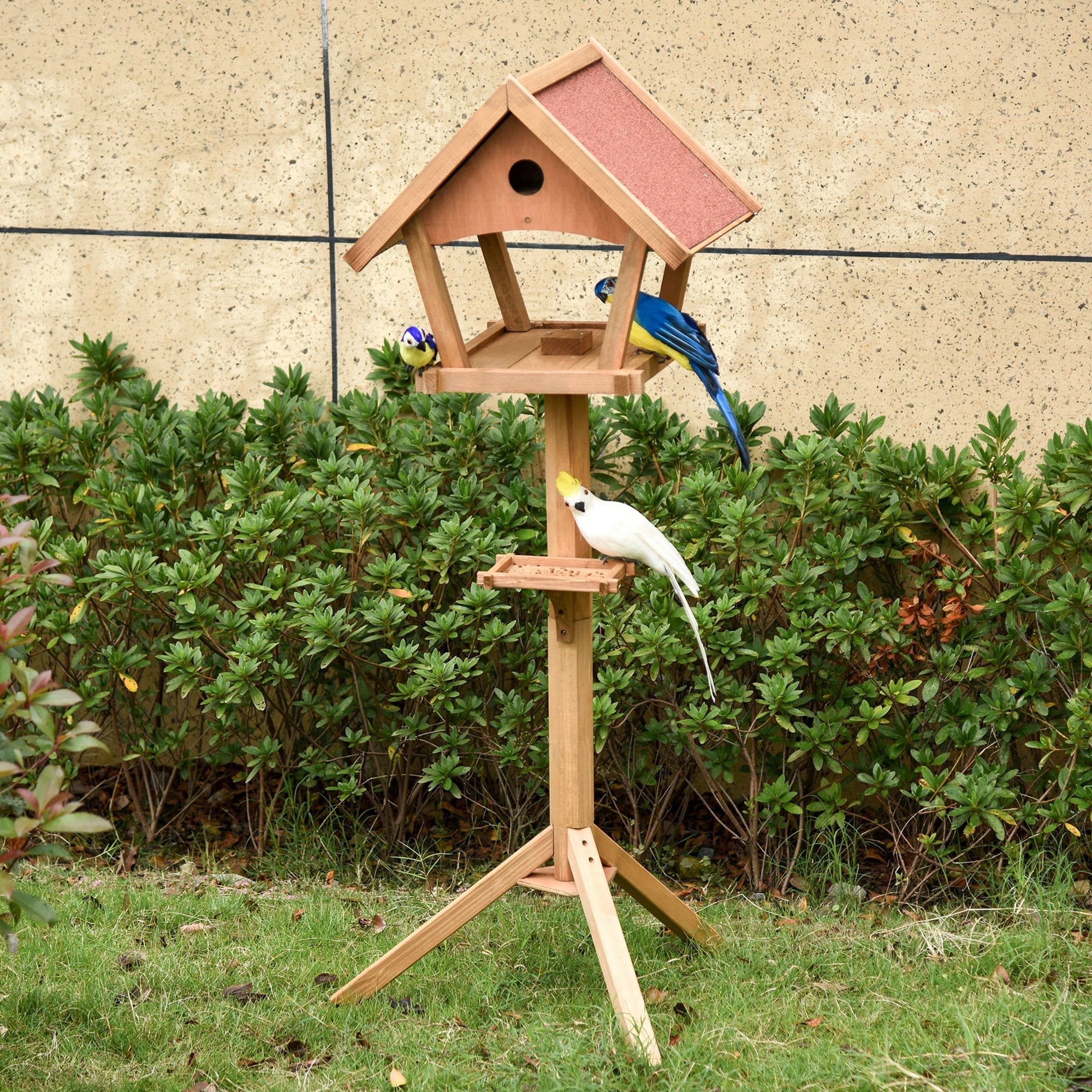 Wooden Garden Bird Feeder Stand - Weatherproof, 49x45x139cm, PawHut,