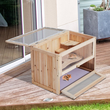 Wooden Hamster Cage for Playful Small Rodents, PawHut,