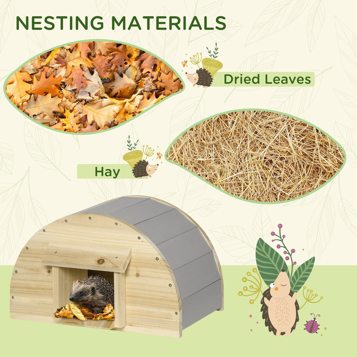 Wooden Hedgehog House Outdoor, Small Animal Shelter Hibernation Home, with 2 Doors, for Garden, 40 x 30.2 x 23.5 cm, Natural, PawHut,