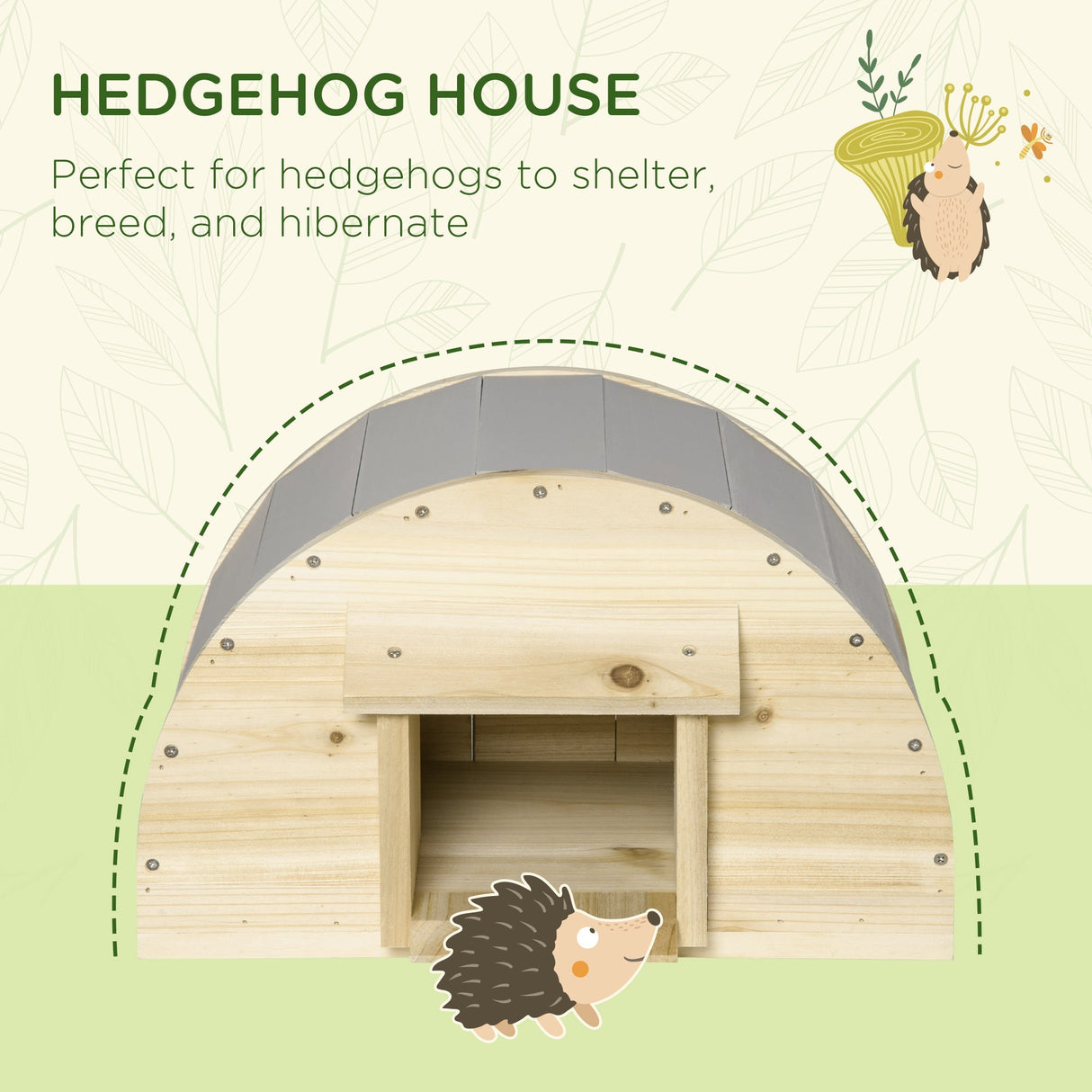 Wooden Hedgehog House Outdoor, Small Animal Shelter Hibernation Home, with 2 Doors, for Garden, 40 x 30.2 x 23.5 cm, Natural, PawHut,