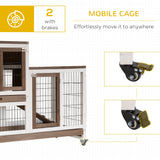 Wooden Indoor Rabbit Hutch Guinea Pig House Bunny Small Animal Cage W/ Wheels Enclosed Run 110 x 50 x 86 cm, PawHut, Brown