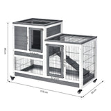 Wooden Indoor Rabbit Hutch Guinea Pig House Bunny Small Animal Cage W/ Wheels Enclosed Run 110 x 50 x 86 cm, PawHut, Grey