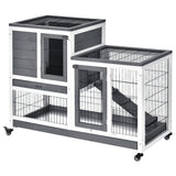 Wooden Indoor Rabbit Hutch Guinea Pig House Bunny Small Animal Cage W/ Wheels Enclosed Run 110 x 50 x 86 cm, PawHut, Grey