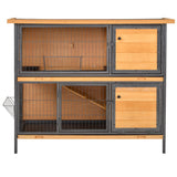 Wooden Metal Rabbit Hutch Guinea Pig Hutch Bunny Cage Pet House Bunny w/ Slide-Out Tray Outdoor Light Yellow,black, PawHut,