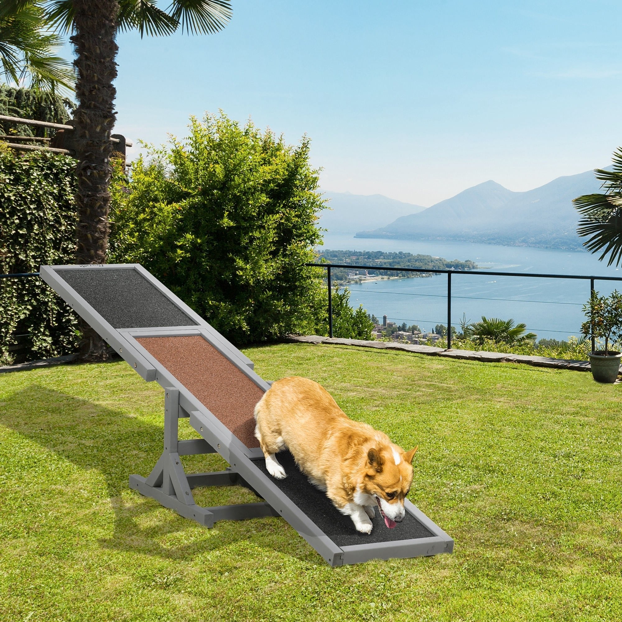 Wooden Pet Seesaw for Big Dogs, Dog Agility Equipment with Anti-Slip Surface - Grey, PawHut,