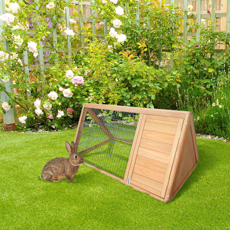 Wooden Rabbit Cage Small Animal Hutch w/ Outside Area - Yellow, PawHut,