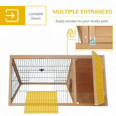 Wooden Rabbit Cage Small Animal Hutch w/ Outside Area - Yellow, PawHut,