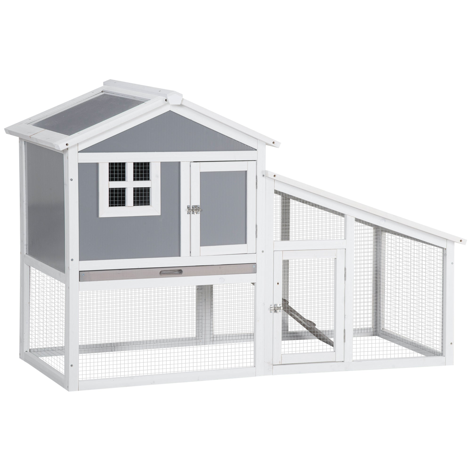 Wooden Rabbit Hutch, 2 Tier Guinea Pig Cage, Bunny Run, Small Animal House for Indoor Outdoor with Sunlight Panel Roof Slide-out Tray, 150 x 66 x 100cm, Grey, PawHut,