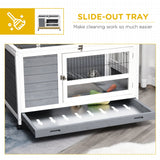 Wooden Rabbit Hutch Elevated Pet Bunny House Rabbit Cage with Slide-Out Tray Indoor Grey, PawHut,