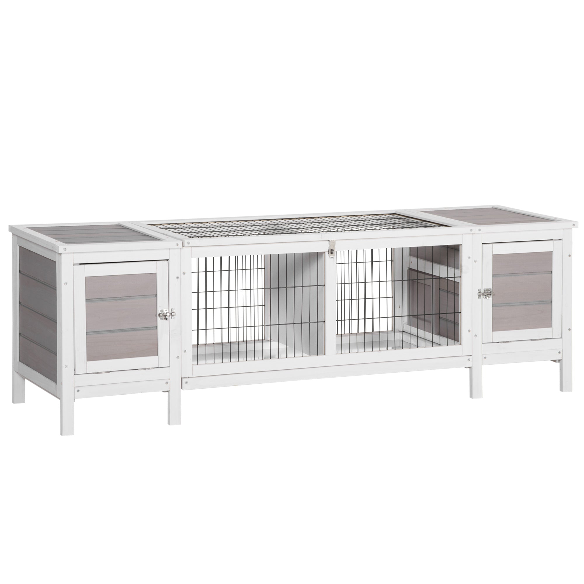 Wooden Rabbit Hutch, Guinea Pig Cage, Separable Bunny Run, Small Animal House for Indoor with Slide-out Tray, 161 x 50.5 x 53.3cm, Grey, PawHut,