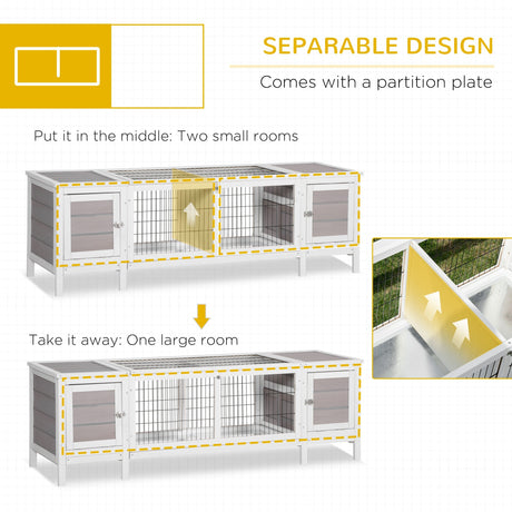 Wooden Rabbit Hutch, Guinea Pig Cage, Separable Bunny Run, Small Animal House for Indoor with Slide-out Tray, 161 x 50.5 x 53.3cm, Grey, PawHut,