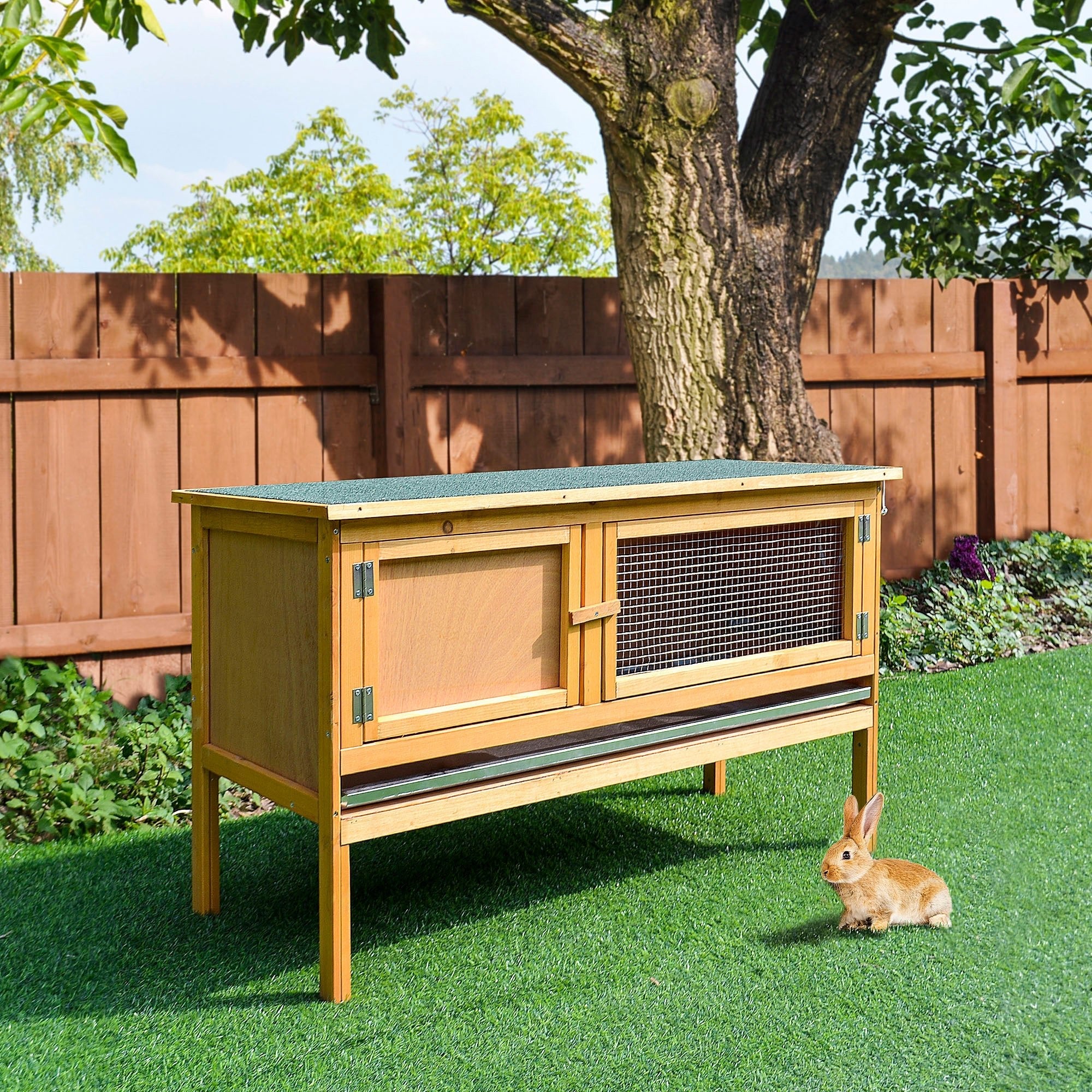 Wooden Rabbit Hutch Guinea Pigs House Outdoor Small Animal Bunny Cage w/ Hinged Top Slide out Tray 115 x 44.3 x 65 cm, PawHut,