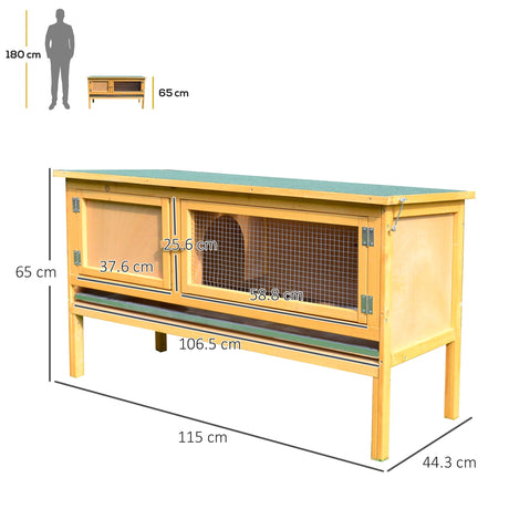 Wooden Rabbit Hutch Guinea Pigs House Outdoor Small Animal Bunny Cage w/ Hinged Top Slide out Tray 115 x 44.3 x 65 cm, PawHut,