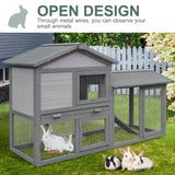 Wooden Rabbit Hutch Outdoor, Double Tier Guinea Pig Hutch, Small Animal House Water-Resistant Roof Ramp 147 x 54 x 84 cm, PawHut,