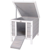 Wooden Rabbit Hutch Outdoor, Guinea Pig Hutch, Rabbit Hideaway, Cat House, Bunny Cage Small Animal House 51 x 42 x 43 cm, Grey, PawHut,